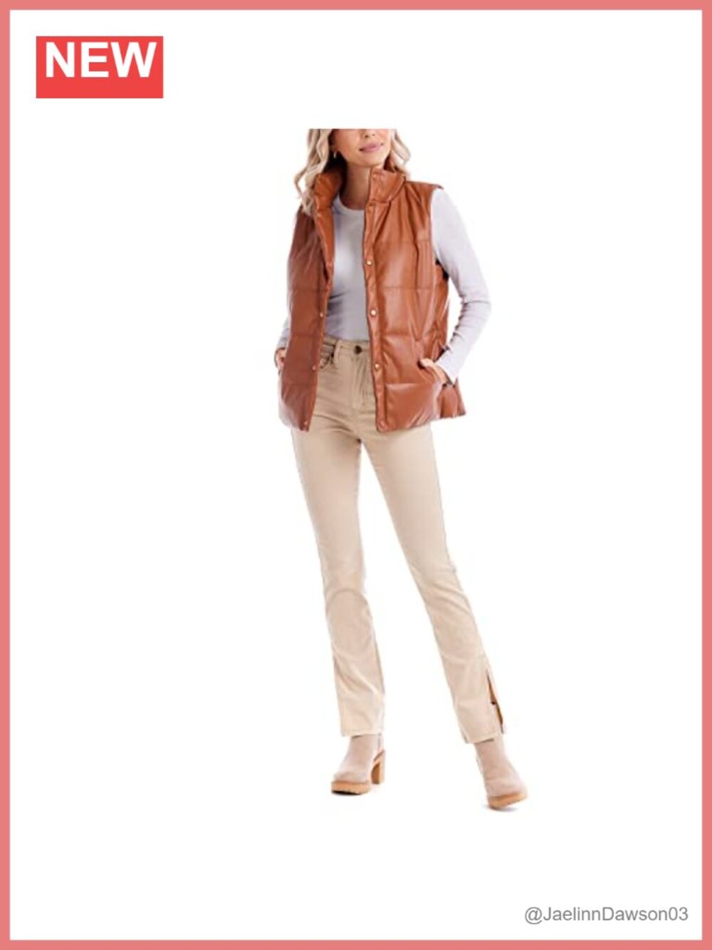 Faux Leather Quilted Vest Sleeveless Gold Metal Snap Fall Layering